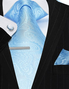 Men's Paisley Silver Formal Cufflink Tie Clip Set