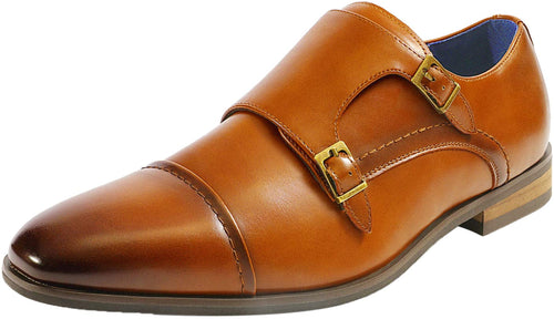 Men's Camel Brown Monk Strap Slip On Dress Loafers