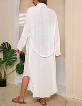 Load image into Gallery viewer, Women&#39;s White Button Down Beach Cover Up Dress