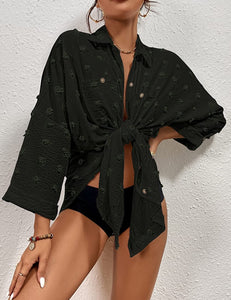 Swiss Dot Black Button Down Swimsuit Cover Up
