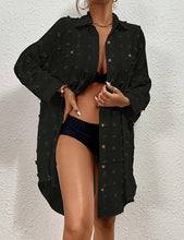 Load image into Gallery viewer, Swiss Dot Black Button Down Swimsuit Cover Up