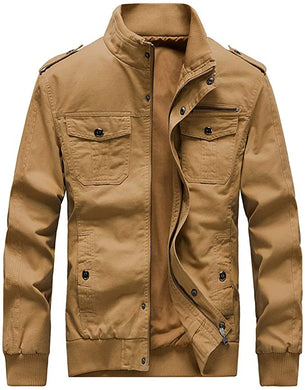 Men's Khaki Casual Winter Cotton Military Jacket