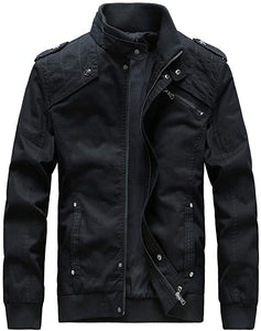 Men's Matte Black Casual Winter Cotton Military Jacket