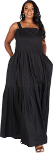 Plus Size Black Strappy Square Neckline Dress With Side Pockets