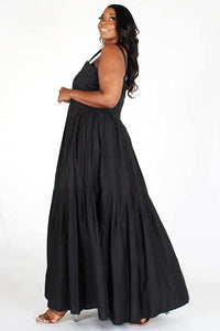 Plus Size Black Strappy Square Neckline Dress With Side Pockets