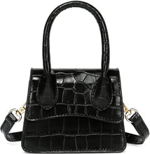 Load image into Gallery viewer, Trendy Black Croc Tiny Handbag with Curved Flap cover