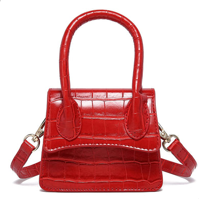 Trendy Red Croc Tiny Handbag with Curved Flap cover