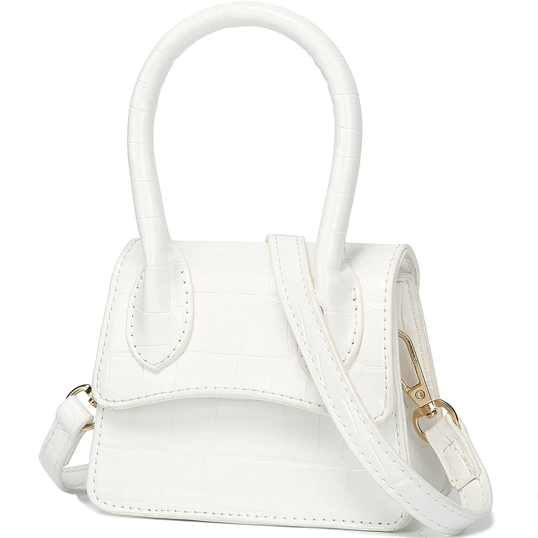 Trendy White Croc Tiny Handbag with Curved Flap cover