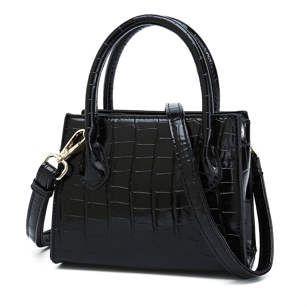 Trendy Black Mini Purse Crocodile Pattern Handbag