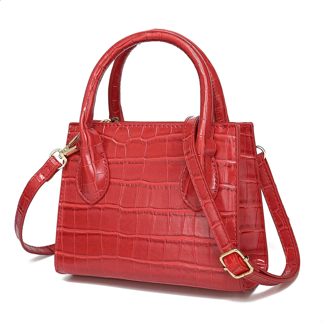 Trendy Red Mini Purse Crocodile Pattern Handbag