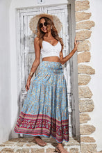 Load image into Gallery viewer, Blue Floral Elastic High Waisted A-Line Maxi Skirt