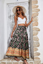 Load image into Gallery viewer, Black Floral Elastic High Waisted A-Line Maxi Skirt