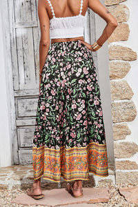 Black Floral Elastic High Waisted A-Line Maxi Skirt