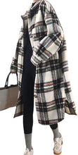 Load image into Gallery viewer, Winter Collar Wool Blend Brown Plaid Midi Long Shacket Trench Coat