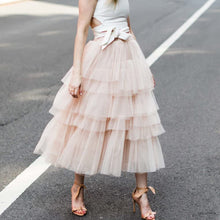 Load image into Gallery viewer, Tiered Layered Mesh Nude Pink Party Tulle A-line Midi Skirt