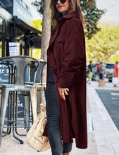 Load image into Gallery viewer, Casual Lapel Wine Red Button Down Women&#39;s Long Corduroy Jacket
