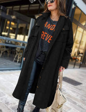 Load image into Gallery viewer, Casual Lapel Black Button Down Women&#39;s Long Corduroy Jacket