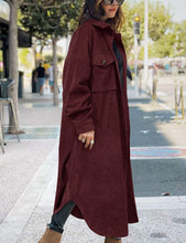 Load image into Gallery viewer, Casual Lapel Wine Red Button Down Women&#39;s Long Corduroy Jacket
