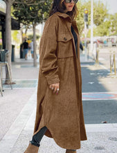Load image into Gallery viewer, Casual Lapel Brown Button Down Women&#39;s Long Corduroy Jacket