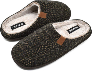 Men's Brown Twill Memory Foam Scuff Comfortable Slippers