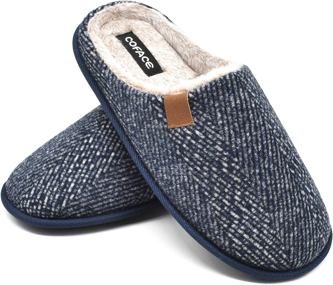 Men's Blue Twill Memory Foam Scuff Comfortable Slippers