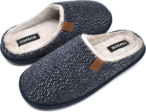 Men's Blue Twill Memory Foam Scuff Comfortable Slippers