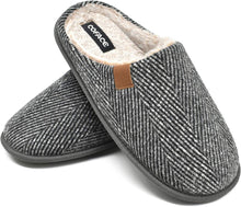 Load image into Gallery viewer, Men&#39;s Grey Twill Memory Foam Scuff Comfortable Slippers