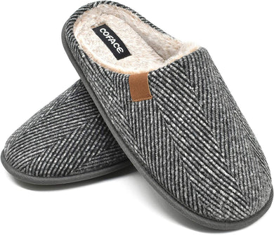 Men's Grey Twill Memory Foam Scuff Comfortable Slippers