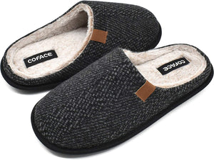 Men's Black Twill Memory Foam Scuff Comfortable Slippers