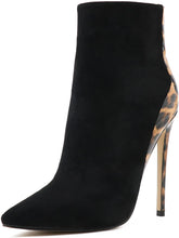 Load image into Gallery viewer, Black Leopard Ankle Boots Closed Pointed Toe Stilettos