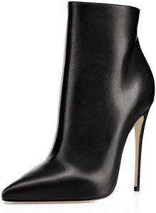 Black Matte Closed Pointed Toe Stilettos Ankle Boots