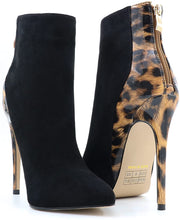 Load image into Gallery viewer, Black Leopard Ankle Boots Closed Pointed Toe Stilettos