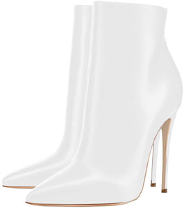 White Ankle Boots Closed Pointed Toe Stilettos