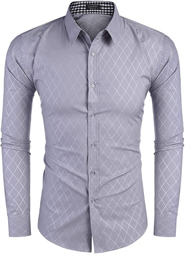 Men's Business Light Grey Long Sleeve Slim Fit Shirt