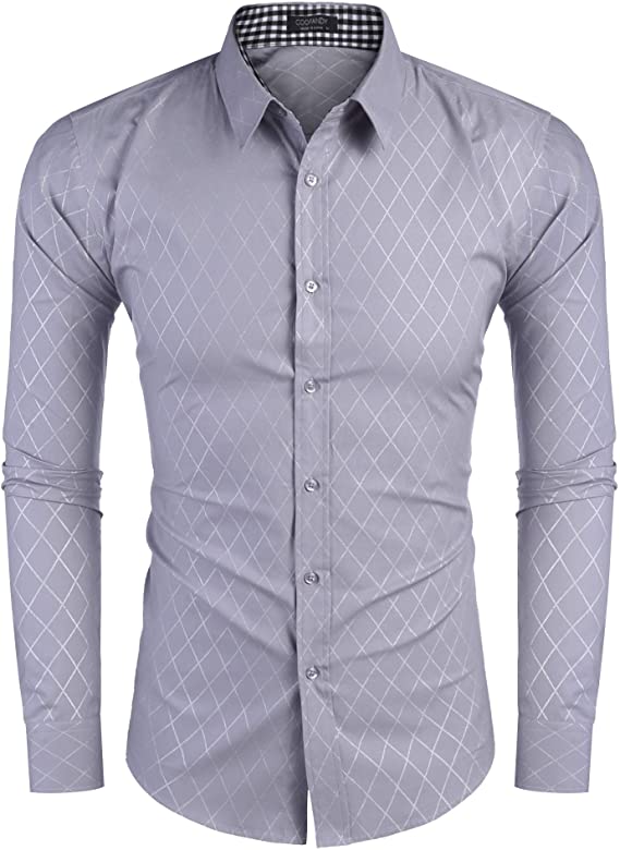 Men's Business Light Grey Long Sleeve Slim Fit Shirt
