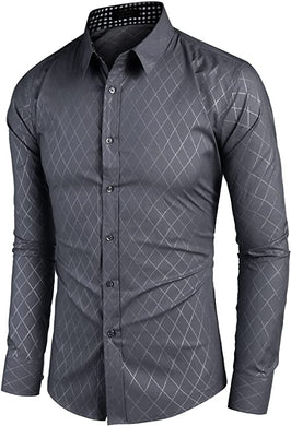 Men's Business Dark Grey Long Sleeve Slim Fit Shirt