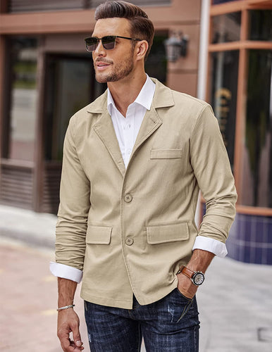 Classic Khaki Notched Lapel Men's Casual Sport Coat