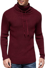 Load image into Gallery viewer, Men&#39;s Wine Red Slim Fit Knitted Turtleneck Sweater with Drawstrings