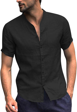 Men's Black Short Sleeve Button Down Linen Shirt