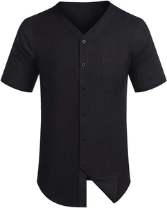 Men's Black Short Sleeve Button Down Linen Shirt