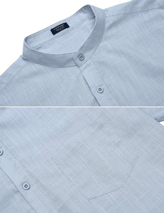 Men's Blue Short Sleeve Button Down Linen Shirt