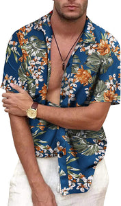 Men's Black Rose Floral Short Sleeve Casual Shirt