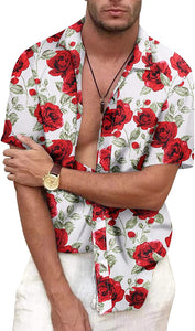 Men's White Floral Short Sleeve Casual Shirt