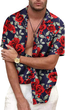 Load image into Gallery viewer, Men&#39;s Dark Blue Flower Short Sleeve Casual Shirts Hawaiian Shirt