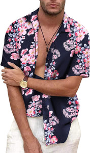 Men's White Floral Short Sleeve Casual Shirt