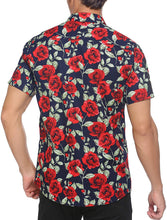 Load image into Gallery viewer, Men&#39;s Dark Blue Flower Short Sleeve Casual Shirts Hawaiian Shirt