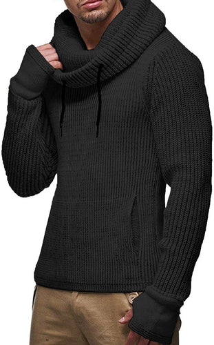 Men's Dark Grey Knitted Cotton Long Sleeve Turtleneck Sweater