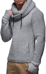 Men's Dark Grey Knitted Cotton Long Sleeve Turtleneck Sweater