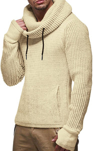 Men's Dark Grey Knitted Cotton Long Sleeve Turtleneck Sweater