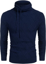 Load image into Gallery viewer, Men&#39;s Blue Knitted Diamond Pattern Sweater with Drawstrings
